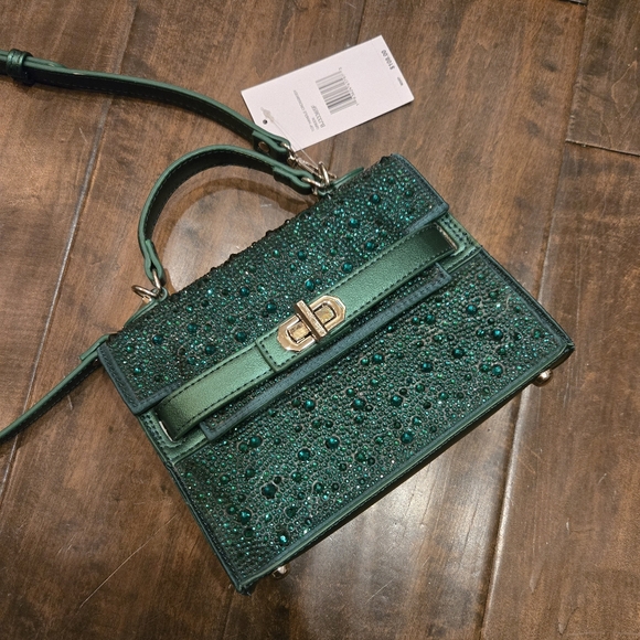 NWT Betsey Johnson Emerald Green Rhinestone Buckle Strap Purse - Picture 13 of 14